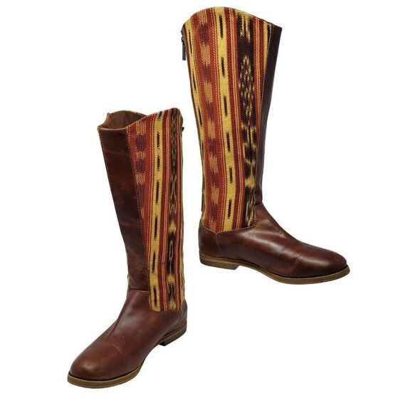 Reef Santa Marta Leather Tapestry Tall Boots 7 Brown Multicolor Western Festival - Picture 13 of 13